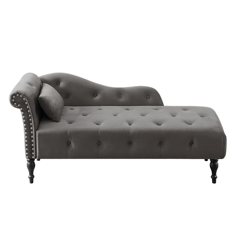 60.6" Velvet Chaise Lounge with Button Tufted Nailhead Trimmed and 1 Pillow - ModernLuxe, 2 of 7