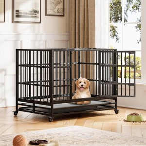 Heavy Duty Indestructible Dog Crate Steel Escape Proof, Indoor Dog House High Anxiety Cage, Kennel with Wheels, Removable Tray - 1 of 4
