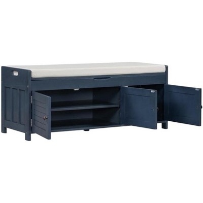 Upholstered Storage Ottoman Bench with 3 Shutter-Shaped Doors Cabinet,Shoe Bench with Hidden Storage Space,Removable Seat Cushion for Home Decoration