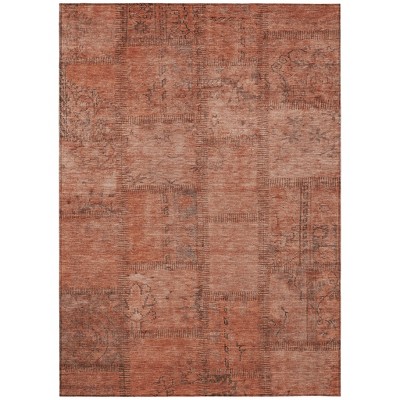 Salmon Copper And Gray Patchwork Washable Indoor Outdoor Area Rug