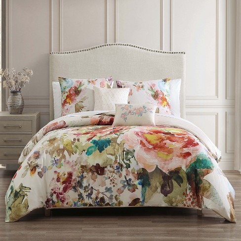 Bebejan Antique Flowers Ivory 100% Cotton 5-Piece Reversible Comforter Set - image 1 of 4