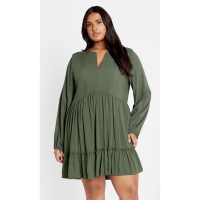 Women's Plus Size Alinda Mini Dress - khaki | CITY CHIC