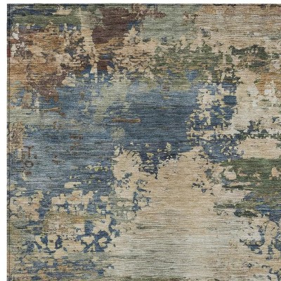 HomeRoots 9' X 12' Blue Green And Beige Abstract Washable Indoor Outdoor Area Rug
