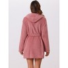 cheibear Women's Winter Fuzzy Belted Hooded Flannel Plush Bath Robe with Pockets - 4 of 4