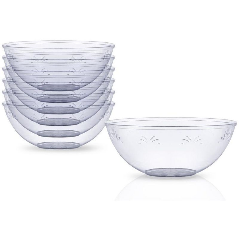 Crown Display 4 Pack Clear Disposable Round Salad Bowls Serving Bowl with Leaf indentation, 4 of 8