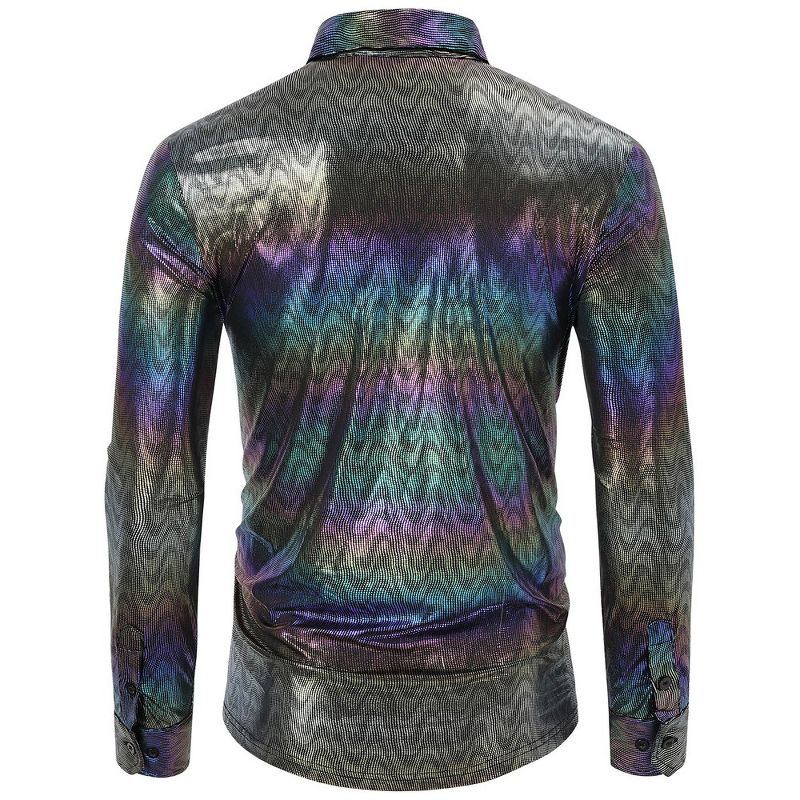 Mens Disco Shirt Metallic Sequins Shiny Long Sleeve, 2 of 6