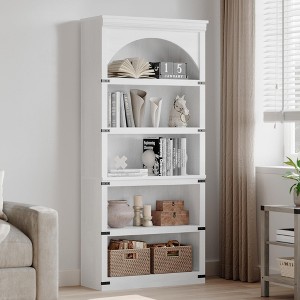 Arched Bookcase 5 Shelf Bookshelf 68.7" Tall Bookcase Farmhouse Curved Storage Rack Bookshelves - 1 of 4