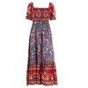 Dresses for Women Boho Floral Print One Shoulder Puff Short Sleeve Ruched High Waist Flowy Vacation Summer Maxi Dress - 3 of 4