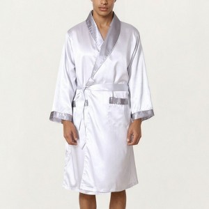 Anna-Kaci Men's Satin Robe with Shawl Collar Waist Tie and Front Pockets - 1 of 4