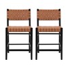 24.25" PU Leather Armless Counter Stool (Set of 2) with Leather Cross-Woven Back and Padded Seat for Kitchen, Dining Room - 3 of 4