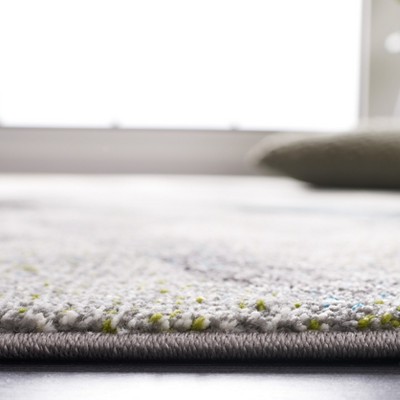 Gray and Blue Geometric Floral Hand-knotted Area Rug