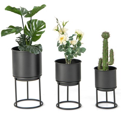 Costway 2 Metal Planter Pot Stand Modern Decorative Flowerpots Set With  Drainage Holes : Target