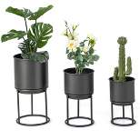 Costway 3 Metal Planter Pot Stand Modern Decorative Flowerpots Set with Drainage Holes