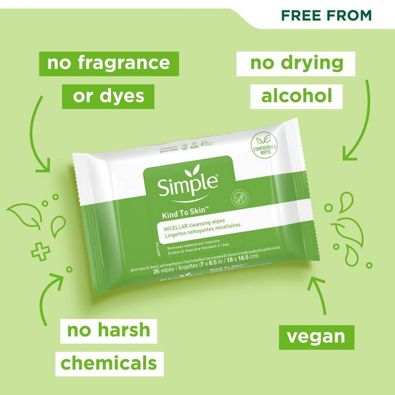 Unscented Simple Kind to Skin Micellar Makeup Remover Wipes - 25ct, 6 of 12