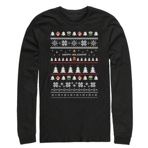 Men's Nintendo Ugly Mario Holiday Sweater Long Sleeve Shirt - 1 of 3