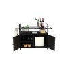 Outdoor Bar Table, Wicker Bar Cart with Cabinet, Patio Serving Cart with steel Top, with a ice bucket, Lockable Wheels, Side Basket - 3 of 4