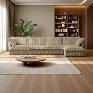 156.6" Corduroy Slipcovered L-Shaped Modular Sectional Sofa with French Edges & Removable Covers - 1 of 4