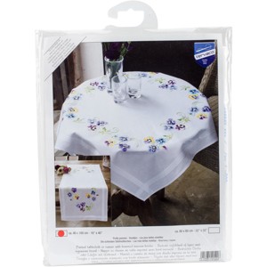 Vervaco Stamped Table Runner Cross Stitch Kit 16"X40"-Pretty Pansies - 1 of 4