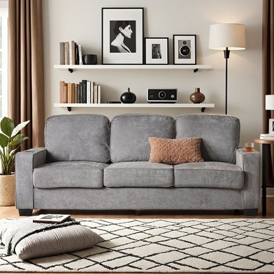 XIZZI Modern 3-Seater Sofa - Plush Corduroy & Twill Fabric | 85" Compact Design for Small Spaces, Durable Wood & Iron Frame