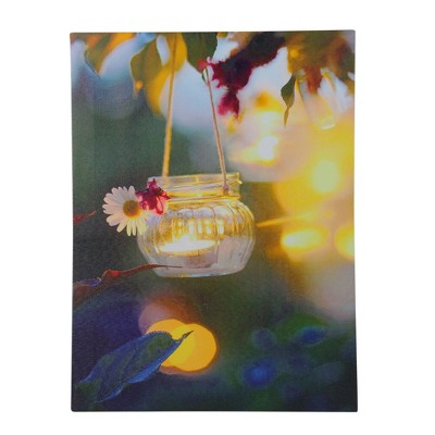 Northlight LED Lighted Tealight Candle with Daisy Scene Canvas Wall Art 15.75" x 11.75"