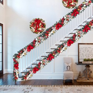 6 Ft Lighted Christmas Garland (Pre-Lit) - 20 LED Lights & Red Bows, Suitable for Mantle, Outdoor, Window & Fireplace Xmas Decor - 1 of 4