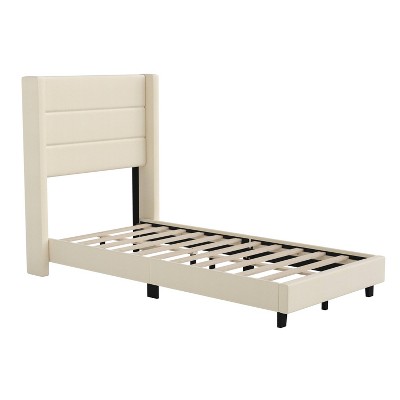 Taylor & Logan Twin 47" High Hilton Platform Bed Beige: Upholstered Headboard, No Box Spring Needed