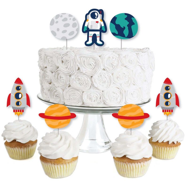 Big Dot of Happiness Blast Off to Outer Space - Dessert Cupcake Toppers - Rocket Ship Baby Shower or Birthday Party Clear Treat Picks - Set of 24, 1 of 9