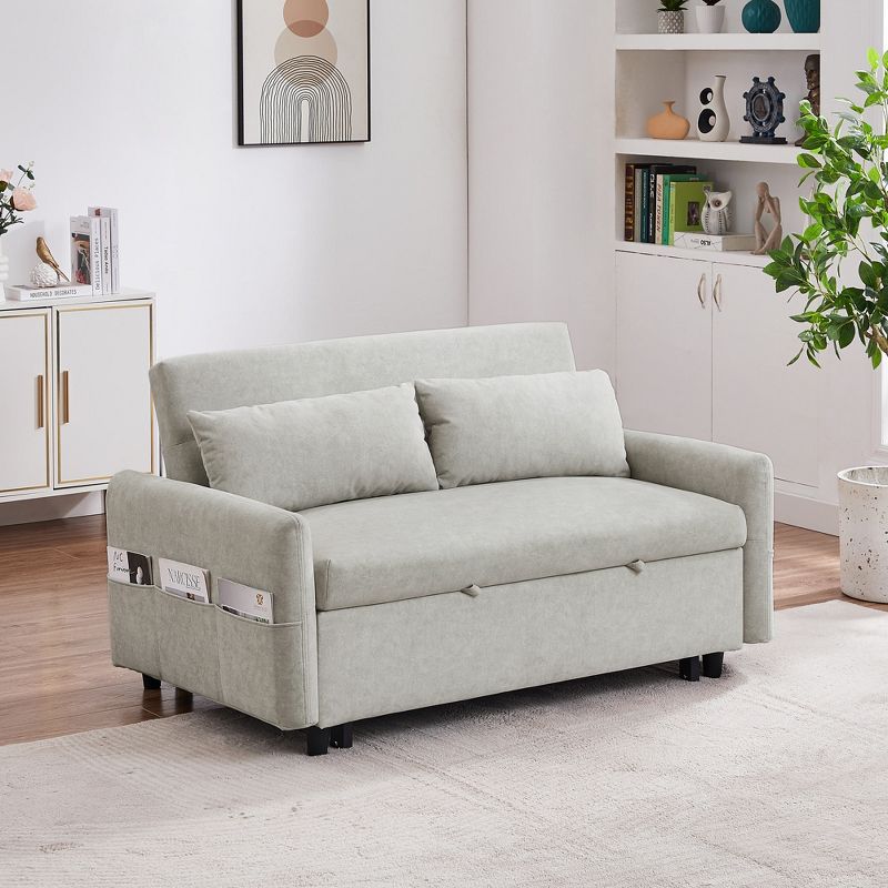55.1" Pull Out Sleep Sofa Bed, Loveseats Sofa Couch with Adjsutable Backrest, Storage Pockets and Pillows-ModernLuxe, 1 of 16