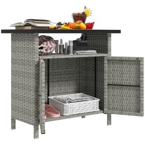 Outsunny Wicker Outdoor Storage Cabinet, Rattan Outdoor Towel Storage Unit with Two Doors, Shelf, Metal Top for Pool, Garden, Porch - 1 of 4
