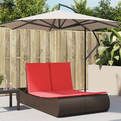 Double Sun Lounger with Cushions Brown Poly Rattan vidaXL