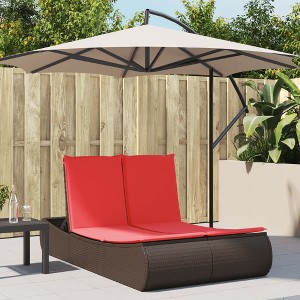 Double Sun Lounger with Cushions Brown Poly Rattan vidaXL - 1 of 4