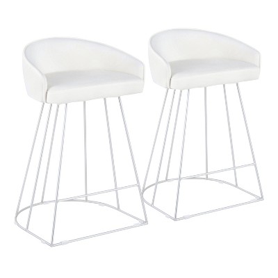 Set of 2 Canary Counter Height Barstools Velvet/Steel Silver/White - LumiSource