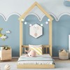 VASIP Kids House-Shaped Roof Headboard Twin Floor Bed - Low Profile Modern Design, No Slats Needed, Natural Furniture for Bedroom - 2 of 4