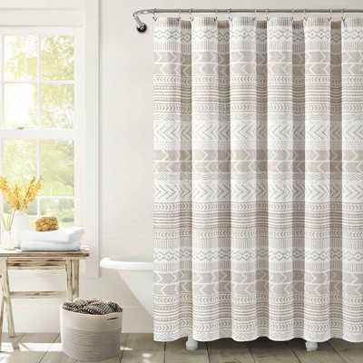 Hygge Geo Shower Curtain Taupe/White - Lush Décor