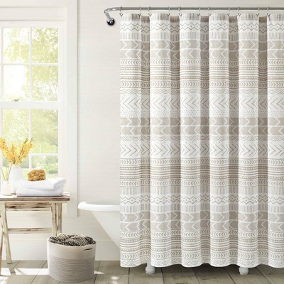 72"x72" Hygge Geo Shower Curtain Taupe/White - Lush Décor