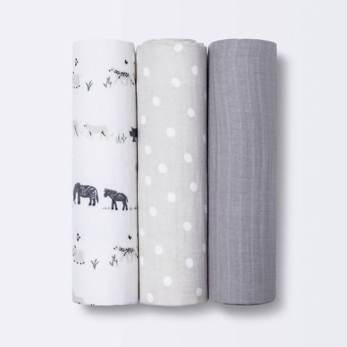 Muslin Swaddle Blankets 3pk Cloud Island Two by Two Animals