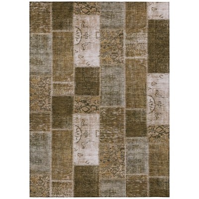 Brown And Ivory Patchwork Washable Indoor Outdoor Area Rug