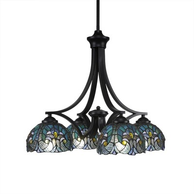 Toltec Lighting Zilo 4 - Light Chandelier in  Matte Black with 7" Turquoise Cypress Art Glass Shade