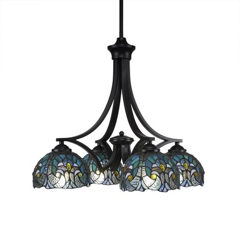 Toltec Lighting Zilo 4 - Light Chandelier in  Matte Black with 7" Turquoise Cypress Art Glass Shade - image 1 of 1