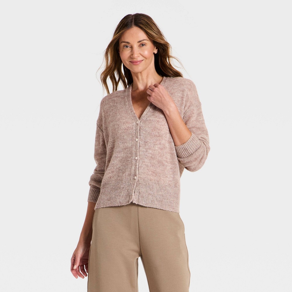 Women's Airy Knit Button-Up Cardigan Sweater - A New Day™ Oatmeal M