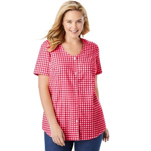 Woman Within Plus Size Seersucker Baseball Shirt - 1 of 4