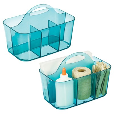 Mdesign Plastic Divided Crafting Storage Organizer Caddy, Handle, 2 Pack,  Clear : Target