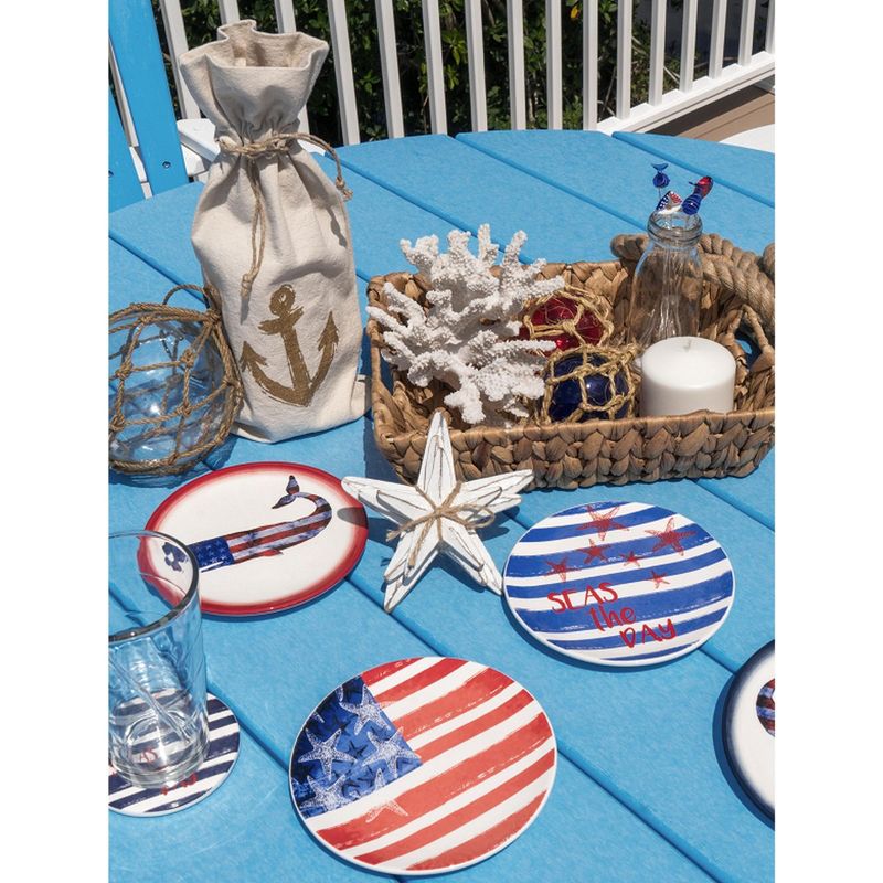 Beachcombers 6" x 6" American Flag Stars And Stripes 4th of July Patriotic Whale Starfish Plate Set Of 4, 2 of 7