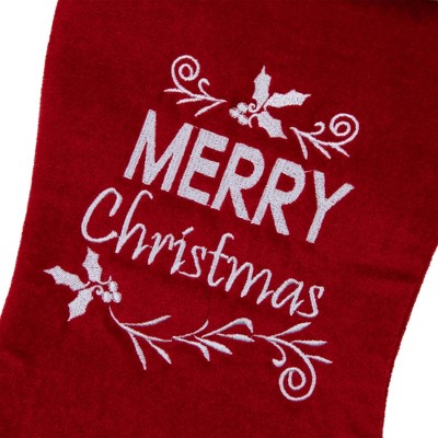 20" Red and White Embroidered Velour Christmas Stocking