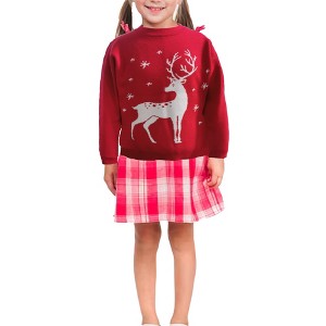 Girls Christmas Pullover Sweater Holiday Knitwear Crew Neck Long Sleeve Sweater with Festive Pattern - 1 of 3
