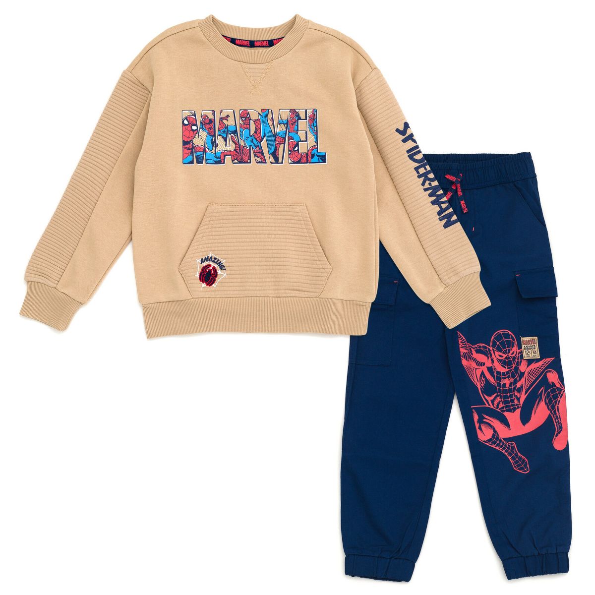 Marvel Spider-Man Spider-Man Fleece Sweatshirt Twill Jogger Pants Outfit Set Little Kid to Big Kid