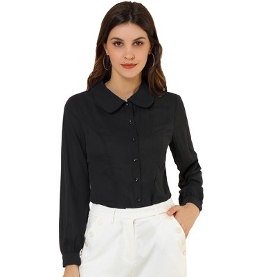 Allegra K Women's Work Peter Pan Collar Long Bishop Sleeve Button Down Shirt