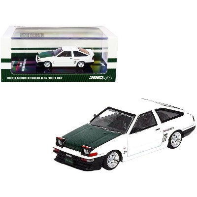 Toyota Sprinter Trueno AE86 (RHD) "Drift Car" White with Green Carbon Hood 1/64 Diecast Model Car by Inno Models