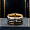 Jewelry Avalanche 8mm Beveled Gold IP Black Turquoise Inlay Tungsten Carbide Mens Wedding Band - 3 of 4