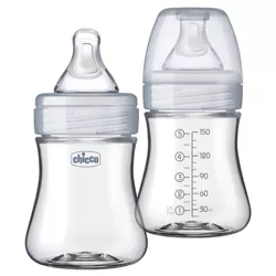 Chicco 2pk Duo Hybrid Baby Bottle with Invinci-Glass Inside/Plastic Outside with Slow Flow Anti-Colic Nipple - Clear/Gray - 5oz
